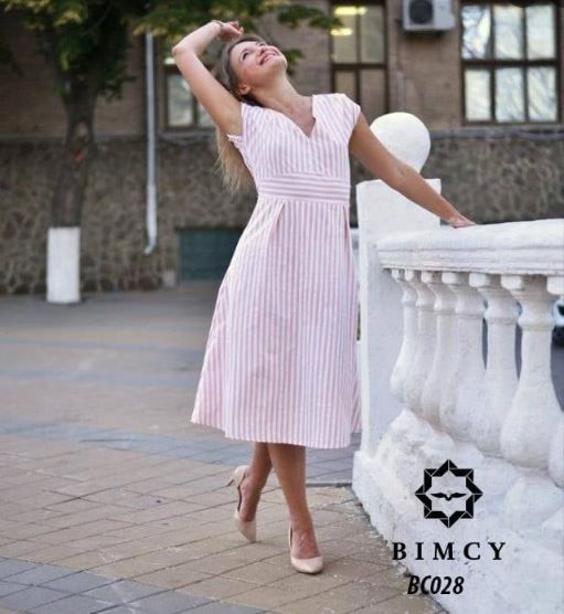 Short Sleeve Striped Midi Dress