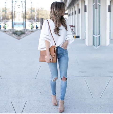 V Neck Flared Sleeves Top
